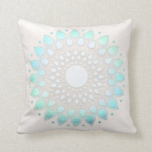 Elegant Turquoise Floral Lotus White Marble Cushion