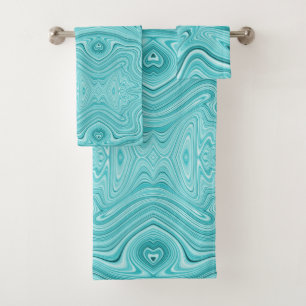 Elegant turquoise fluid marble  bath towel set