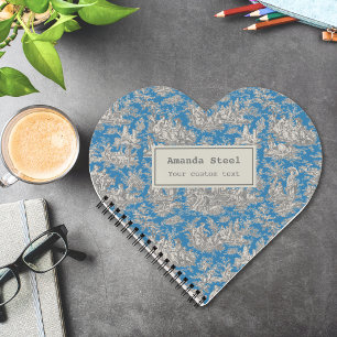 Elegant Turquoise French Toile de Jouy Heart Notebook