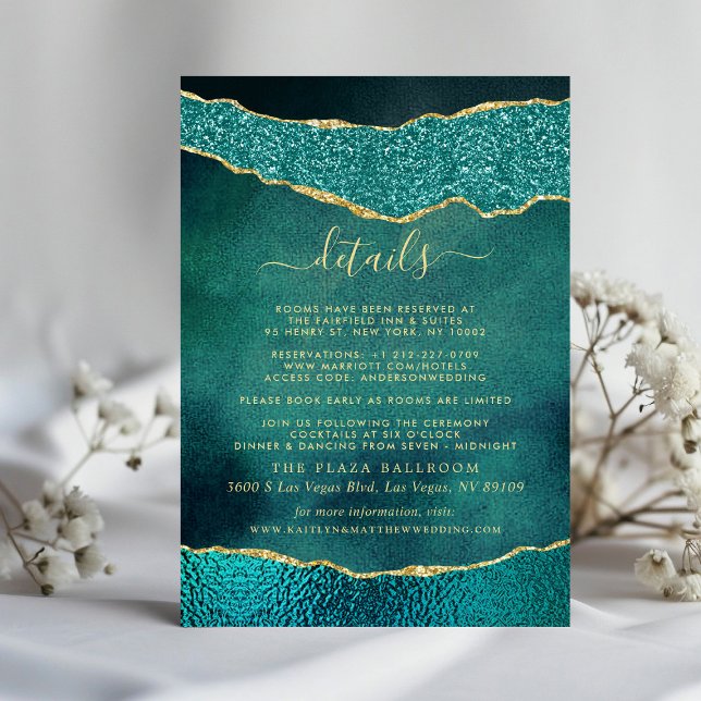 Elegant Turquoise & Gold Agate Wedding Detail Enclosure Card (Creator Uploaded)