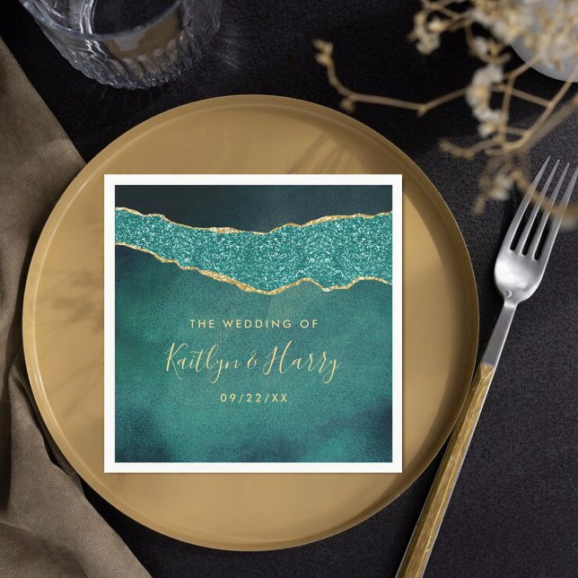 Elegant Turquoise & Gold Agate Wedding Napkin (Creator Uploaded)