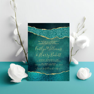 Elegant Turquoise & Gold Agate Wedding Rehearsal Invitation