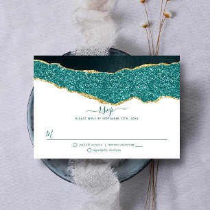 Elegant Turquoise & Gold Agate Wedding RSVP Card