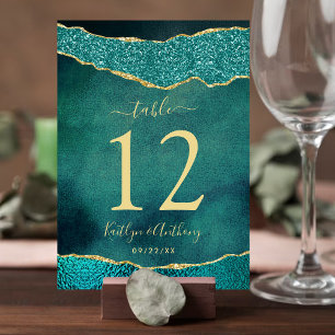 Elegant Turquoise & Gold Agate Wedding Table Card