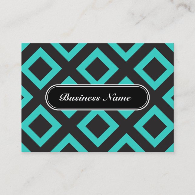 Elegant Turquoise Graphic Square Pattern Business Card (Front)