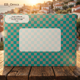 Elegant Turquoise & Grey Chequered  Return Address Envelope