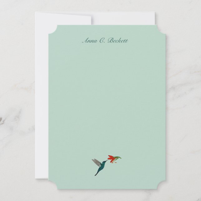 Elegant Turquoise Hummingbird Note Card (Front)