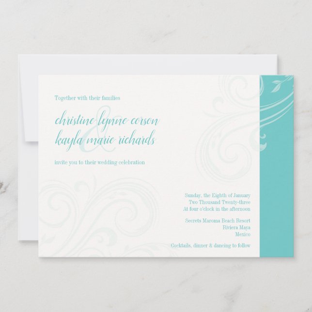 Elegant Turquoise Invite, Caroline Wedding Invitation (Front)