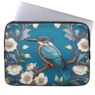 Elegant Turquoise Kingfisher Bird Floral  Laptop Sleeve