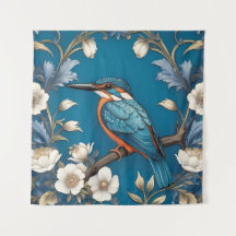 Elegant Turquoise Kingfisher Bird Floral 
