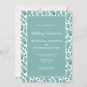 Elegant Turquoise Leaf Pattern Botanical Wedding I Invitation