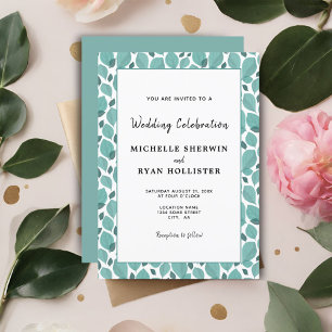 Elegant Turquoise Leaf Pattern Botanical Wedding I Invitation