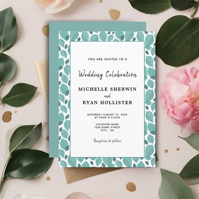 Elegant Turquoise Leaf Pattern Botanical Wedding I Invitation (Creator Uploaded)