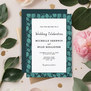 Elegant Turquoise Leaf Pattern Botanical Wedding Invitation