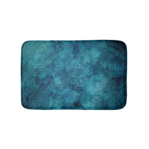 Elegant Turquoise Mandala Watercolor Pattern Bath Mat