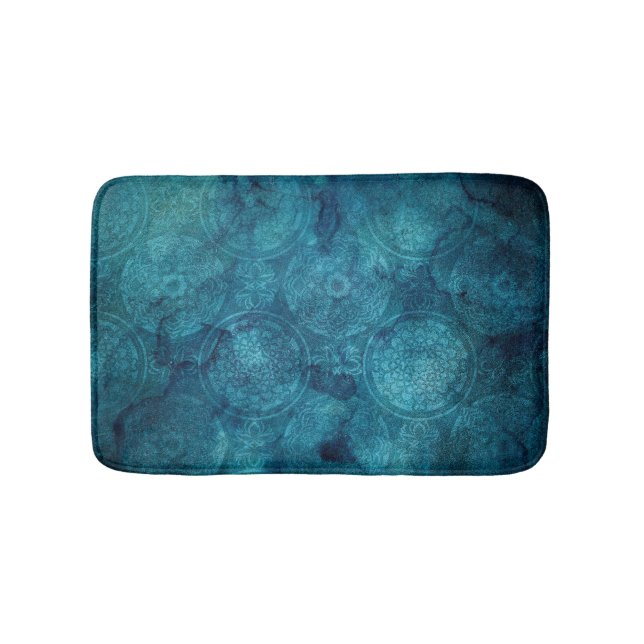 Elegant Turquoise Mandala Watercolor Pattern Bath Mat (Front)