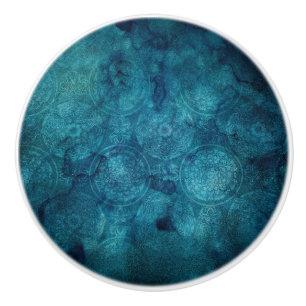 Elegant Turquoise Mandala Watercolor Pattern Ceramic Knob