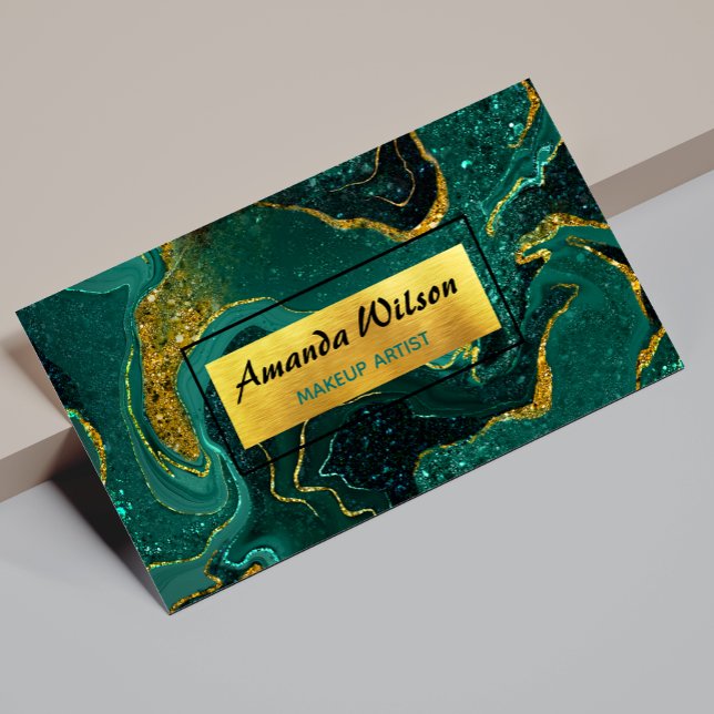 Elegant turquoise marble art faux gold glitter bus 	Magnetic business card (Creator Uploaded)