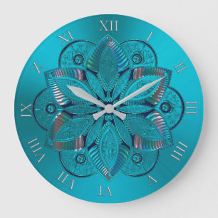 Elegant Turquoise Metallic Mandala Clock