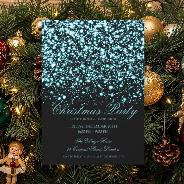 Elegant Turquoise Midnight Glam Christmas Party  Invitation (Elegant Turquoise Midnight Glam Christmas Party Invitation)