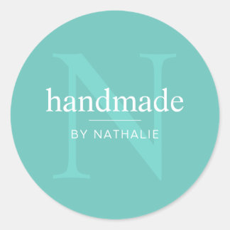 Elegant Turquoise Monogram Handmade Custom Crafter Classic Round Sticker