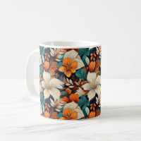 Elegant Turquoise Orange Flower Pattern Floral