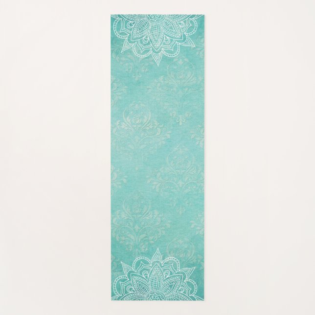 Elegant Turquoise Oriental Mandala Yoga Mat (Front)