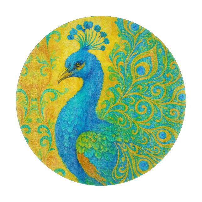 Elegant Turquoise Peacock Bird Decorative Cutting Board (Front)