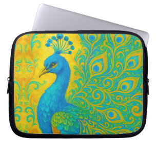 Elegant Turquoise Peacock Bird Decorative Laptop Sleeve