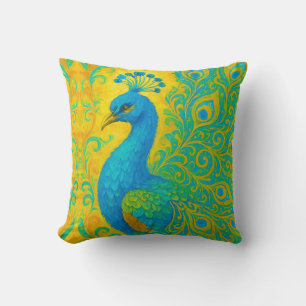 Elegant Turquoise Peacock Decorative Cushion