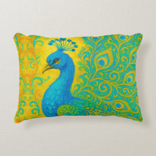 Elegant Turquoise Peacock Decorative Cushion