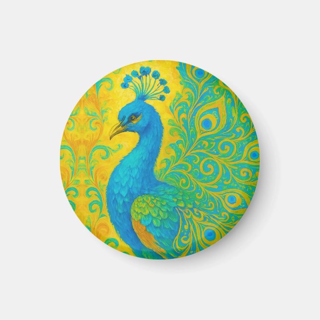 Elegant Turquoise Peacock Decorative Magnet (Front)