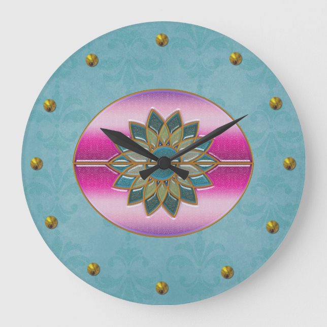 Elegant Turquoise & Pink Art Deco Wall Clock (Front)