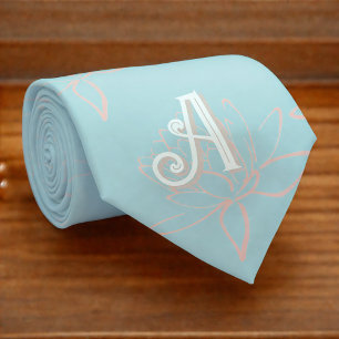 Elegant Turquoise Pink Cherry Blossom Initials Tie