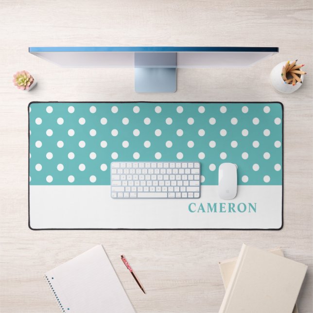Elegant Turquoise  Polka Dots Personalised  Desk Mat (Office 1)