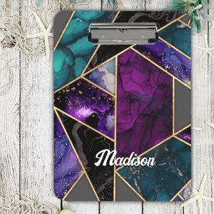 Elegant turquoise purple glitter girly clipboard