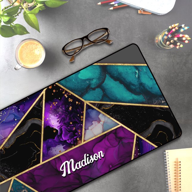 Elegant turquoise purple glitter girly desk mat (Creator Uploaded)