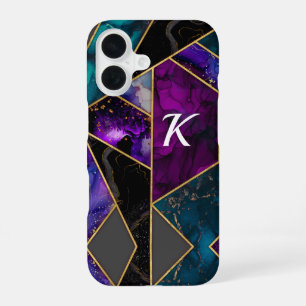 Elegant turquoise purple glitter girly iPhone 16 case