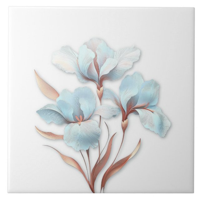 Elegant Turquoise Rose Gold Stylised Lilies Ceramic Tile (Front)