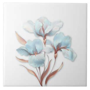 Elegant Turquoise Rose Gold Stylized Lilies Ceramic Tile
