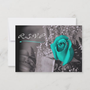 Elegant Turquoise Rose on Warm Grey RSVP Card
