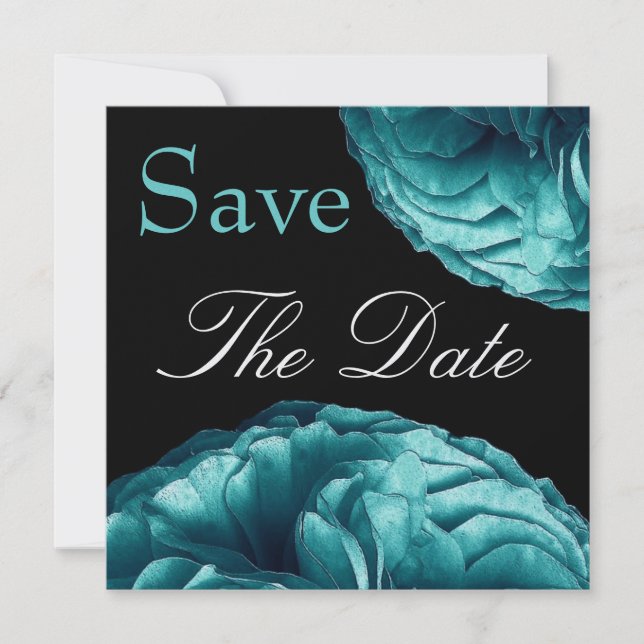 Elegant Turquoise Rose Wedding Save the Date (Front)