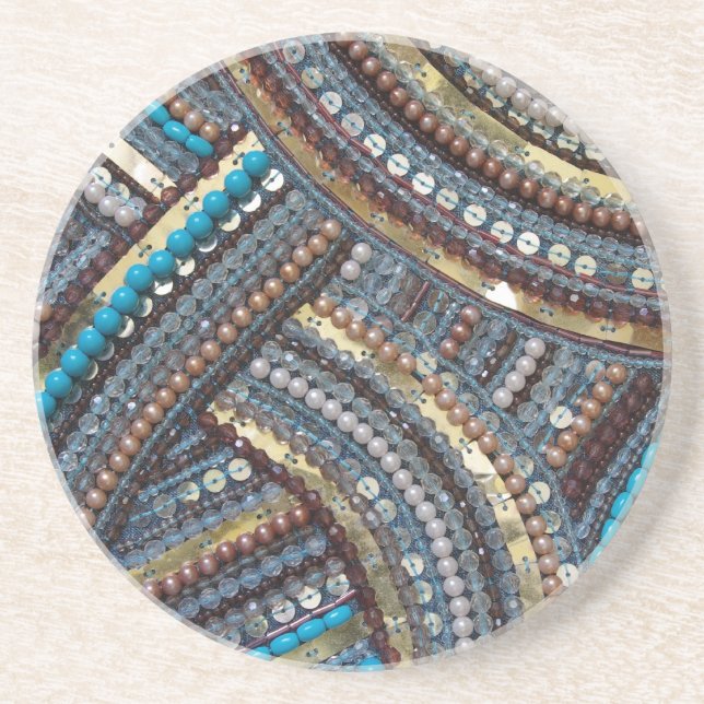 Elegant turquoise sequined coaster (Front)
