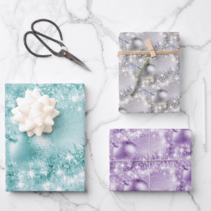 Elegant Turquoise Silver and Violet Christmas Ball Wrapping Paper Sheet