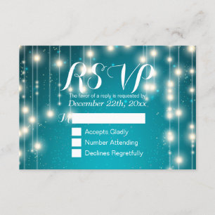 Elegant Turquoise String Lights Wedding RSVP Reply