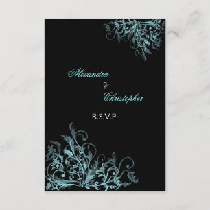 Elegant Turquoise Swirls Wedding RSVP Card