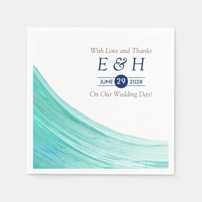 Elegant Turquoise Tides Beach Wedding Napkin (Front)