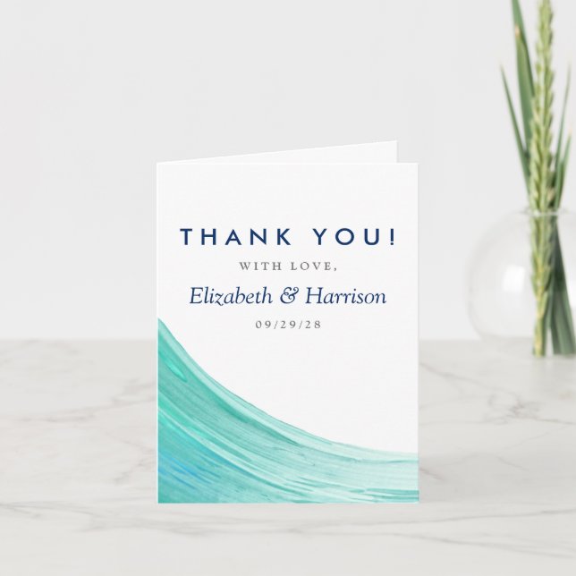 Elegant Turquoise Tides Beach Wedding Thank You (Front)