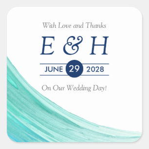Elegant Turquoise Tides Beach Wedding Thank You Square Sticker