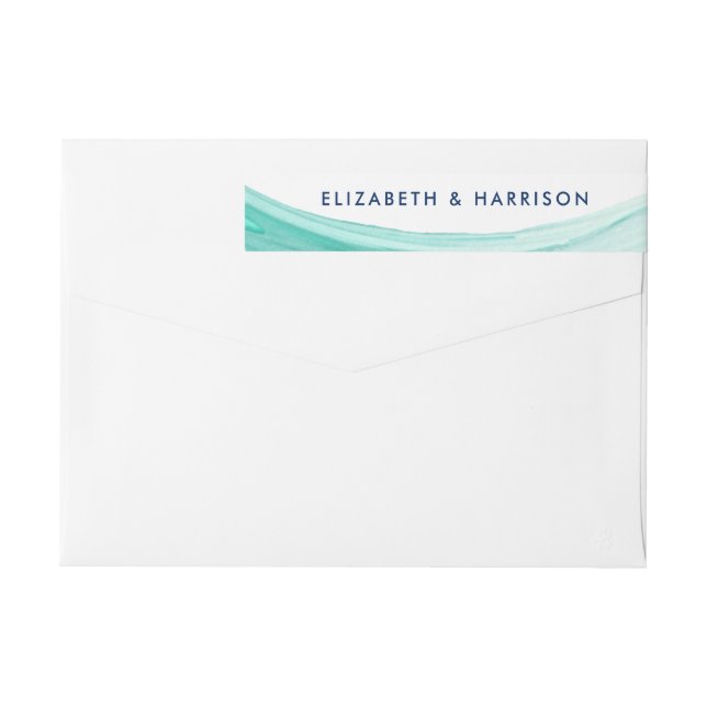 Elegant Turquoise Tides Beach Wedding Wrap Around Label (Back)